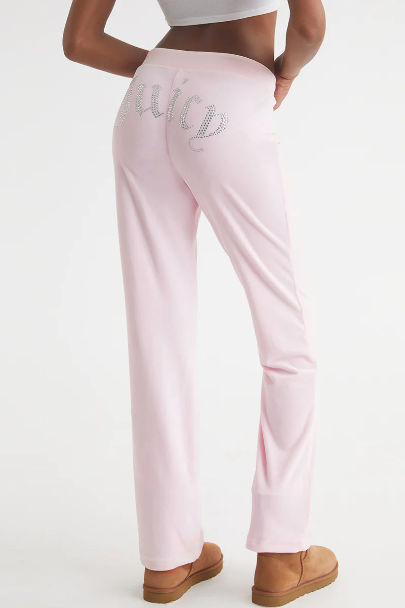 NEW ! NWT JUICY COUTURE Velour OG Big Bling Sweatpants Rock Salt Pink Size XL