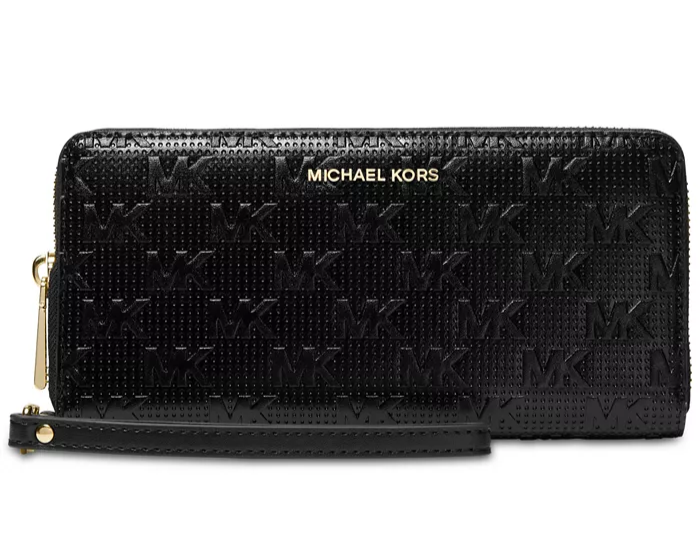 $258 NEW! NWT MICHAEL KORS MK Logo Jet Set Continental Wristlet Wallet Black