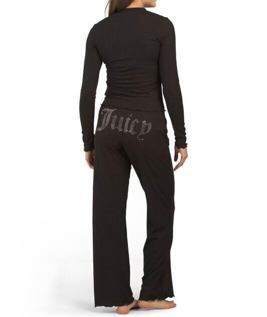 NEW! NWT JUICY COUTURE Bling Logo Lounge Top & Pant Set in Black Size L