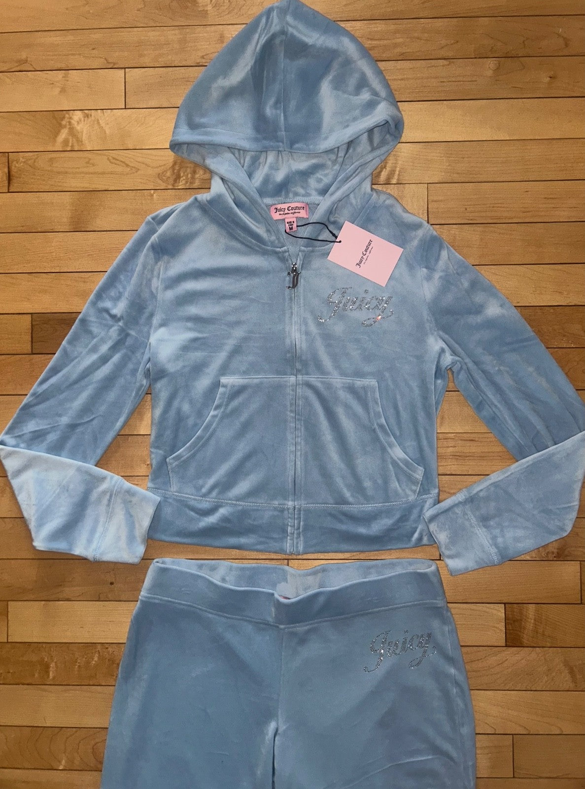 NEW! NWT JUICY COUTURE Velour OG Bling Tracksuit Set Frosted Light Blue Size S