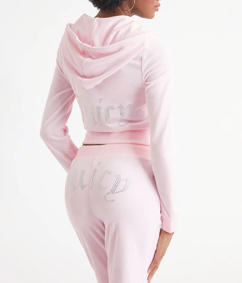 NEW! JUICY COUTURE Velour OG Bling Tracksuit Hoodie & Pant Set Soft Glow Pink M