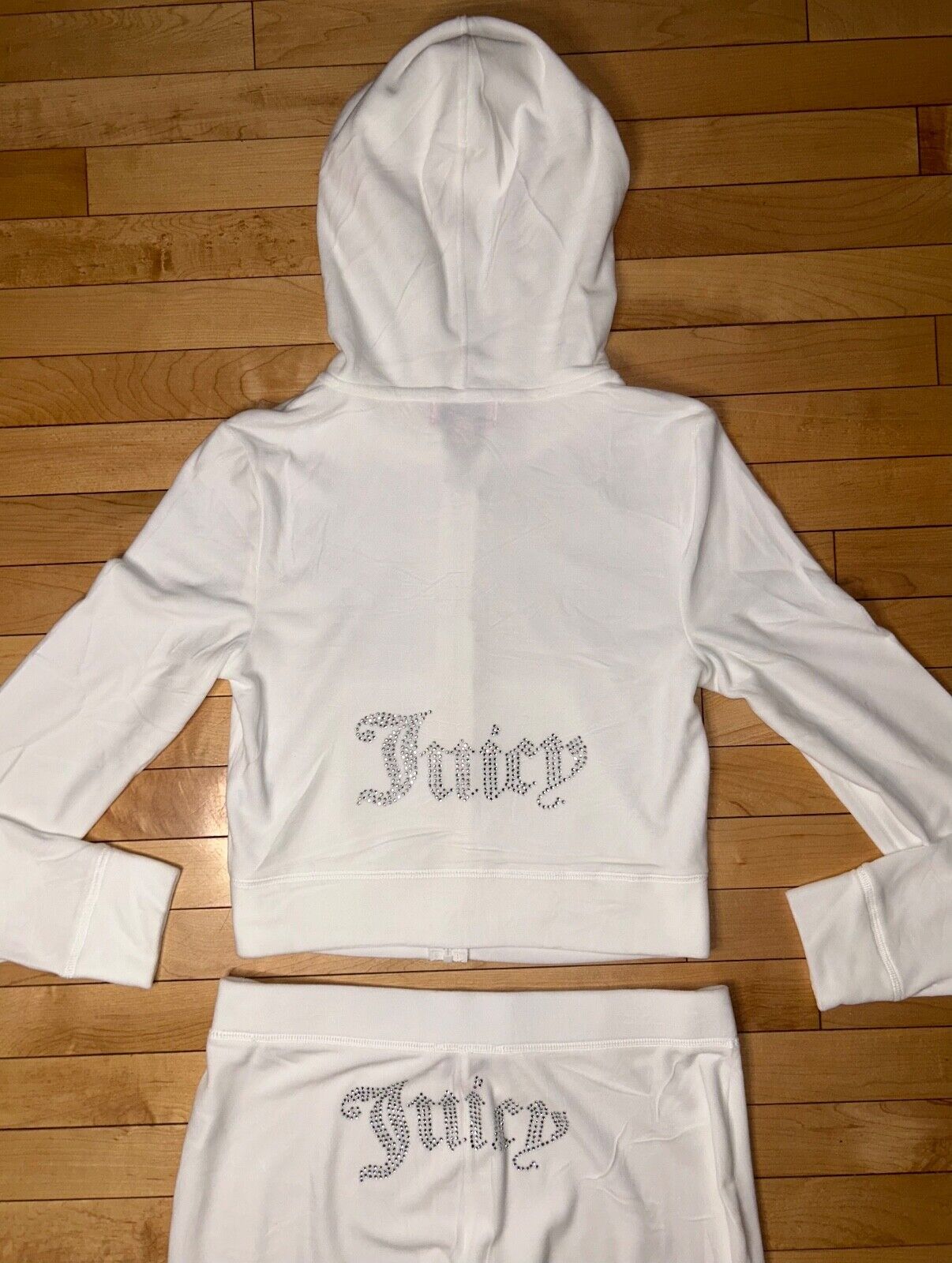 NEW! NWT JUICY COUTURE Velour OG Bling Tracksuit Hoodie & Pant Set White Size L