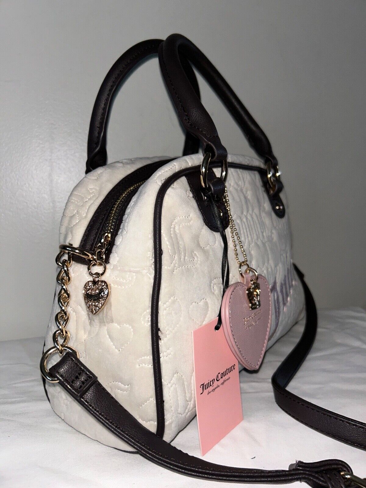 NEW! NWT JUICY COUTURE Vintage Dreams Velour Satchel Bag in Angel Ivory