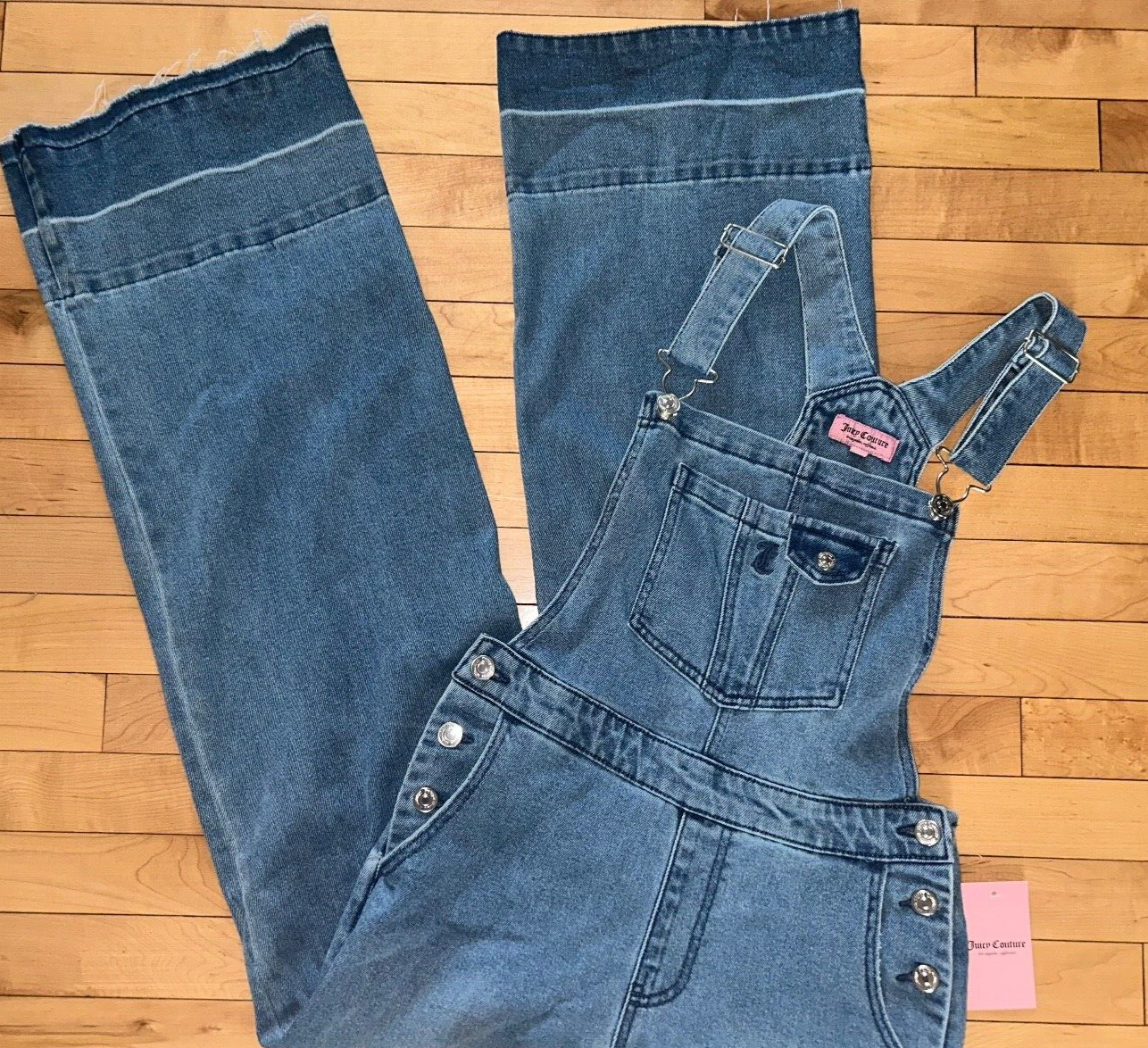 NEW! NWT JUICY COUTURE Overall with Release Hem Medium Wash Size XS