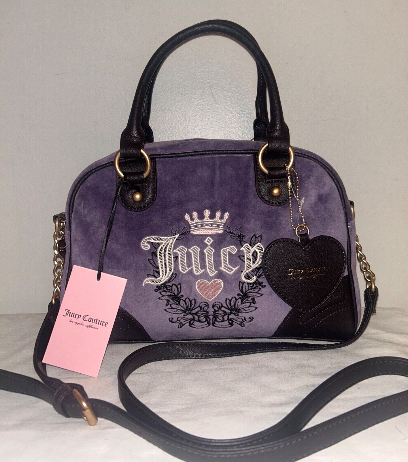 NEW! NWT JUICY COUTURE Urban Heritage Bowler Velour Crossbody Bag Dusty Violet