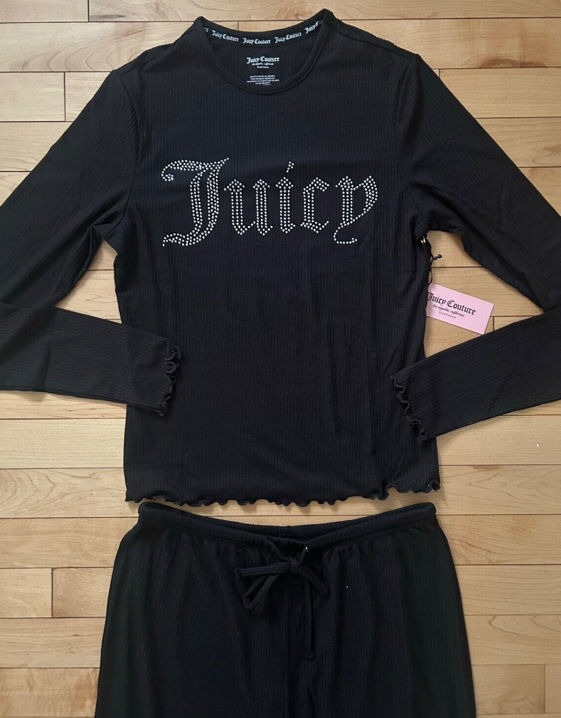 NEW! NWT JUICY COUTURE Bling Logo Lounge Top & Pant Set in Black Size M