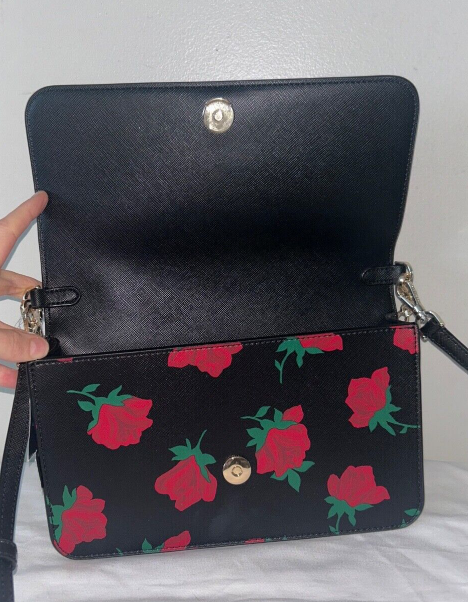 NEW! NWT KATE SPADE Madison Flap Crossbody Rose Toss Print Black