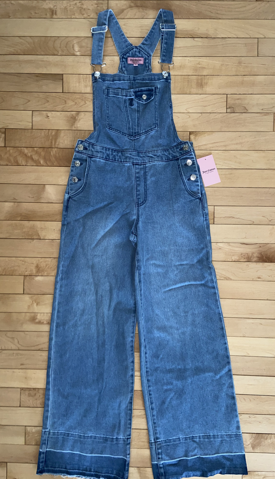 NEW! NWT JUICY COUTURE Overall with Release Hem Medium Wash Size S