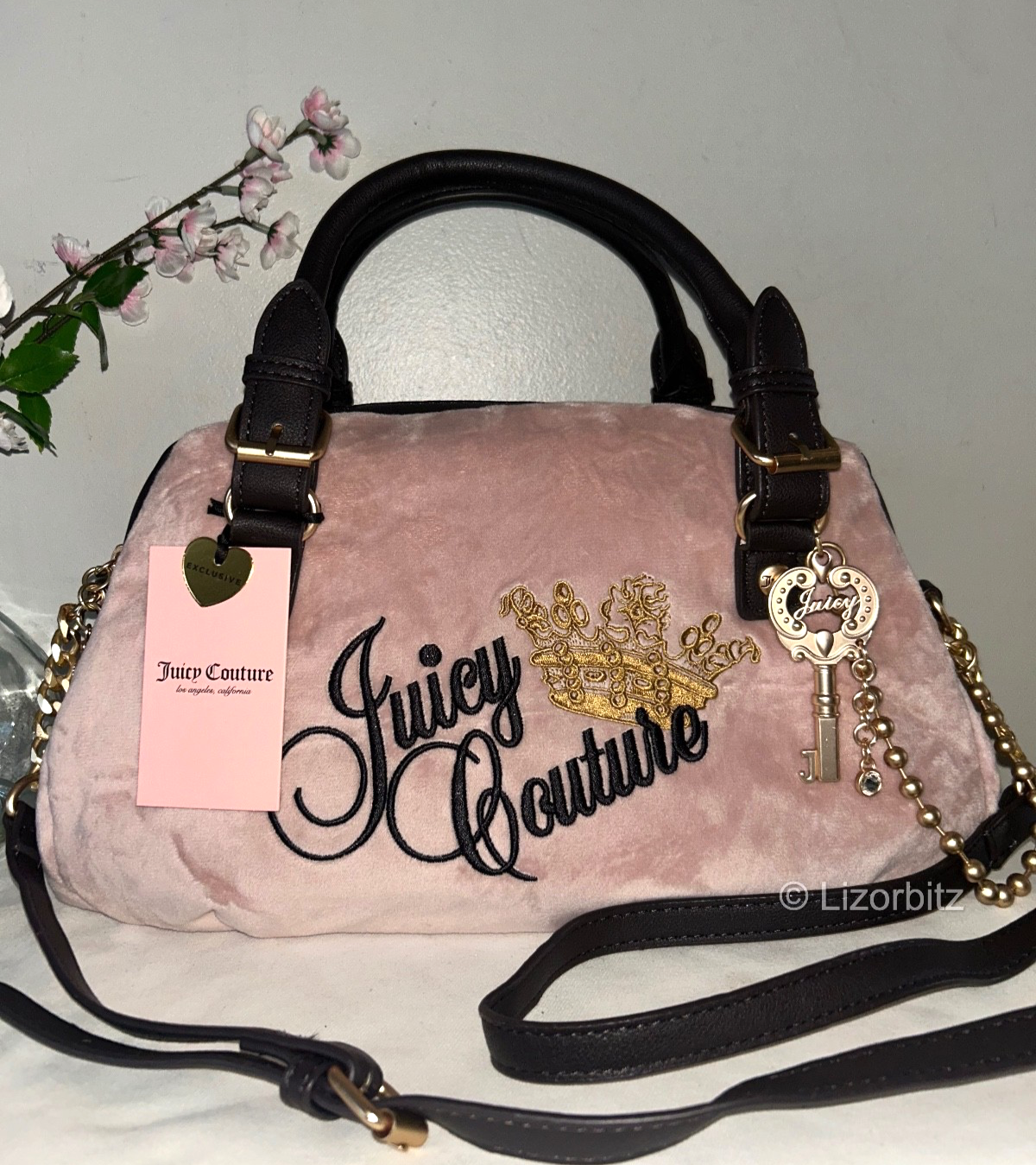 NEW! NWT JUICY COUTURE The Key To Juicy Velour Satchel Bag Dusty Blush Pink