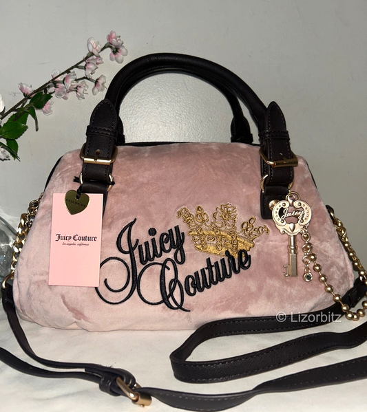 NEW! NWT JUICY COUTURE The Key To Juicy Velour Satchel Bag Dusty Blush Pink