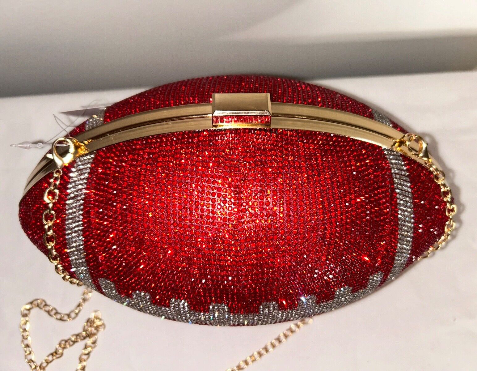 NEW! NWT Bling Rhinestone Jeweled Football Crossbody Bag Red