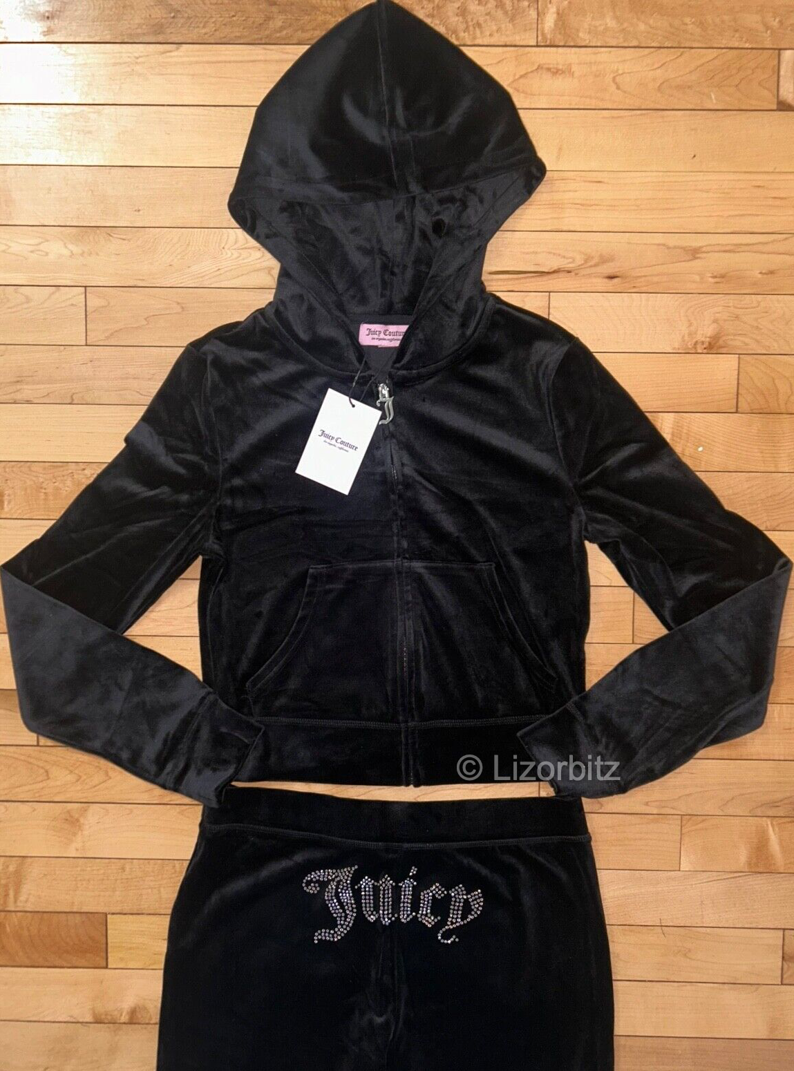 $199 NEW! NWT JUICY COUTURE Velour OG Bling Tracksuit Set Black Size S