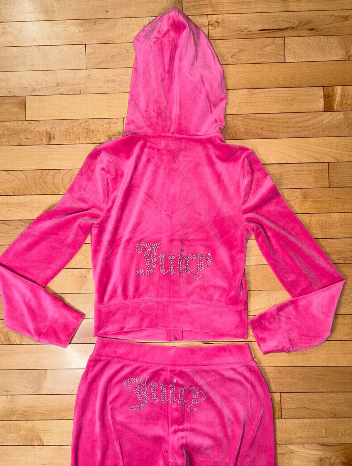 NEW! JUICY COUTURE Velour OG Bling Tracksuit Hoodie & Pant Set Bubblegum Pink XS