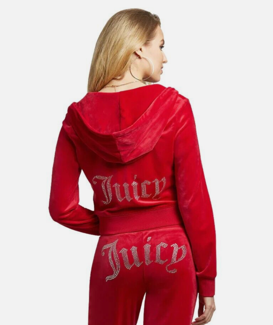 NEW! JUICY COUTURE Velour OG Bling Tracksuit Hoodie & Pant Set Coco Red Size S