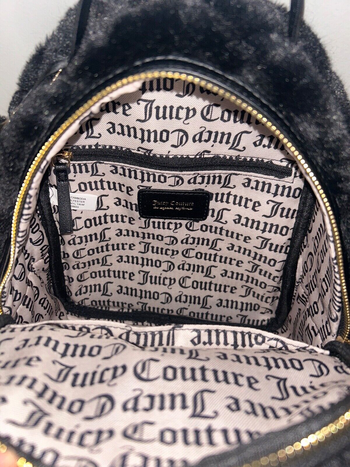 NEW ! NWT JUICY COUTURE Lets Get Cozy Faux Fur Backpack Black Liquorice