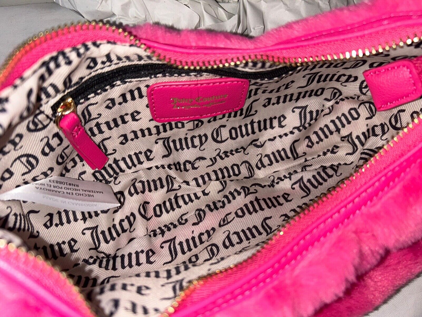 NEW! NWT JUICY COUTURE Lets Get Cozy Faux Fur Shoulder Bag in Dusty Blush Pink