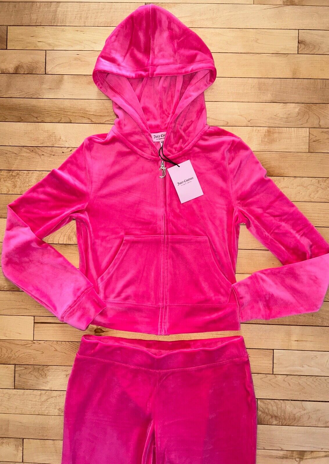 $199 NEW! NWT JUICY COUTURE Velour OG Bling Tracksuit Hoodie & Pant Set Pink M