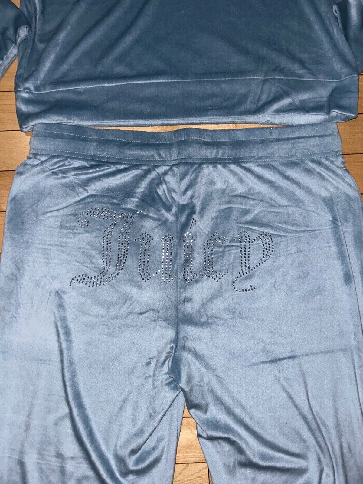 NEW! NWT JUICY COUTURE Velour OG Big Bling Hoodie & Pant Set Montana Blue Size L