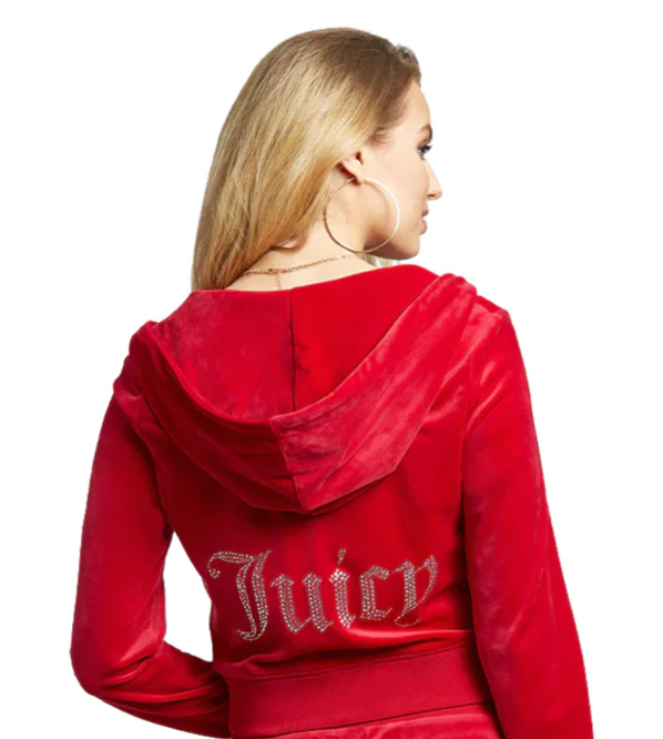 NEW! NWT JUICY COUTURE OG Big Bling Velour Hoodie Coco Red Size XS