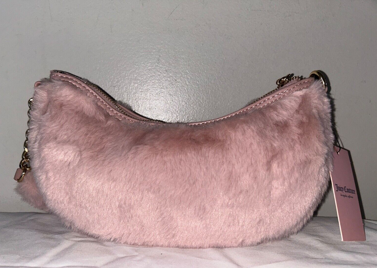 NEW! NWT JUICY COUTURE Lets Get Cozy Faux Fur Shoulder Bag Dusty Blush Pink