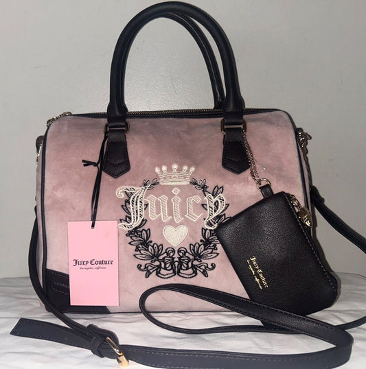 NEW! NWT JUICY COUTURE Heritage Satchel Velour Handbag Dusty Blush