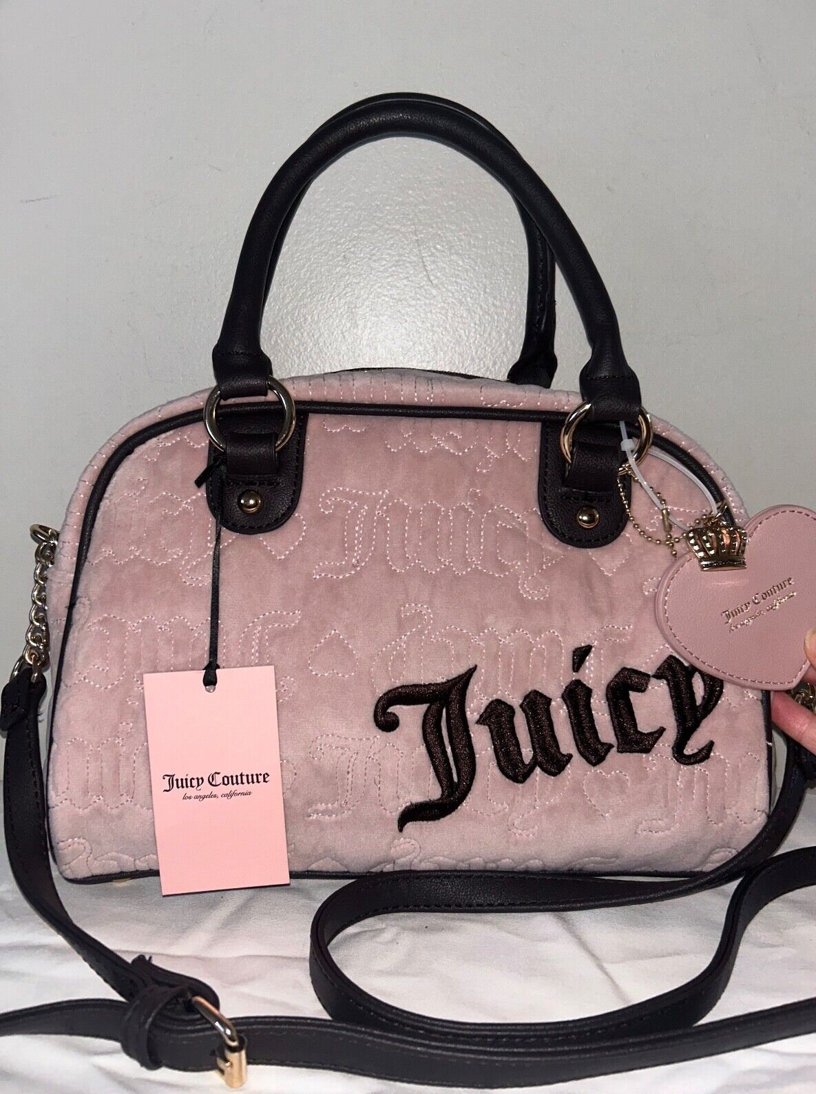 NEW! NWT JUICY COUTURE Vintage Dreams Velour Satchel Dusty Blush Pink