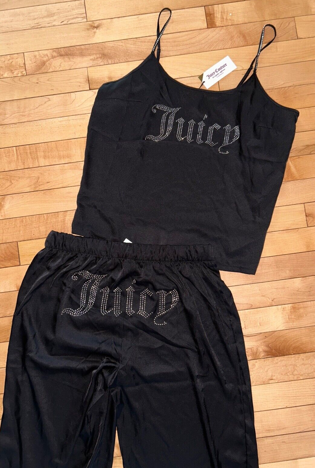 NEW ! NWT JUICY COUTURE Satin Sleepwear Set Juicy Logo Black Size L