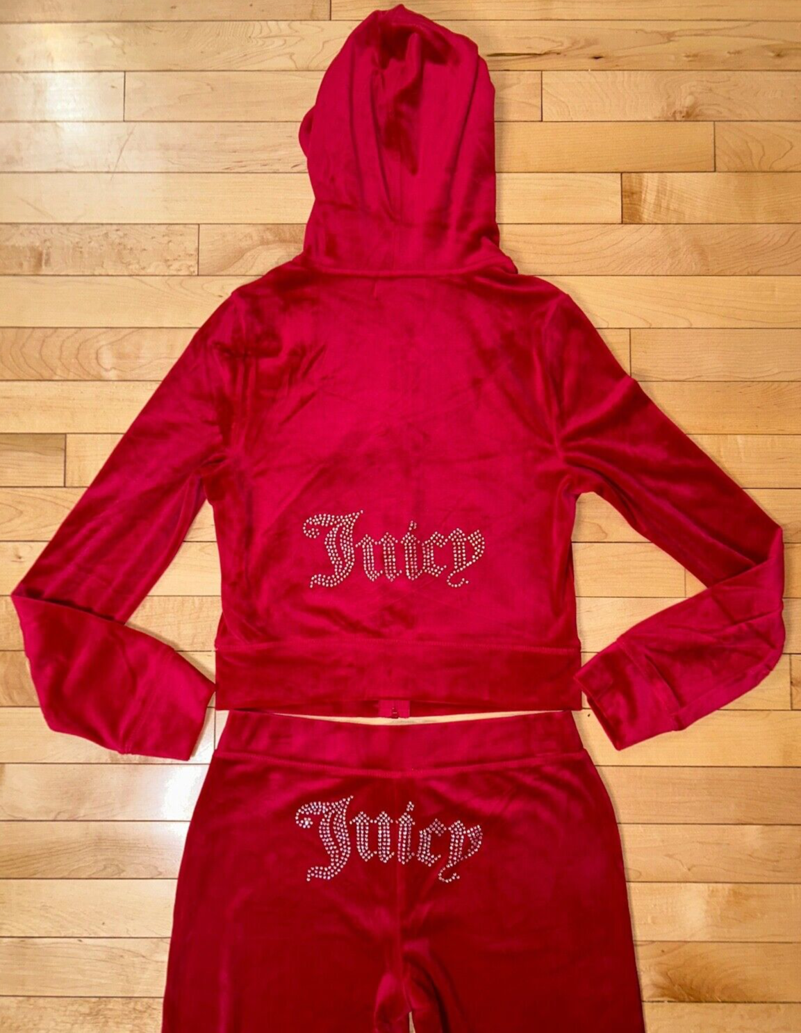 NEW! JUICY COUTURE Velour OG Bling Tracksuit Hoodie & Pant Set Coco Red Size S