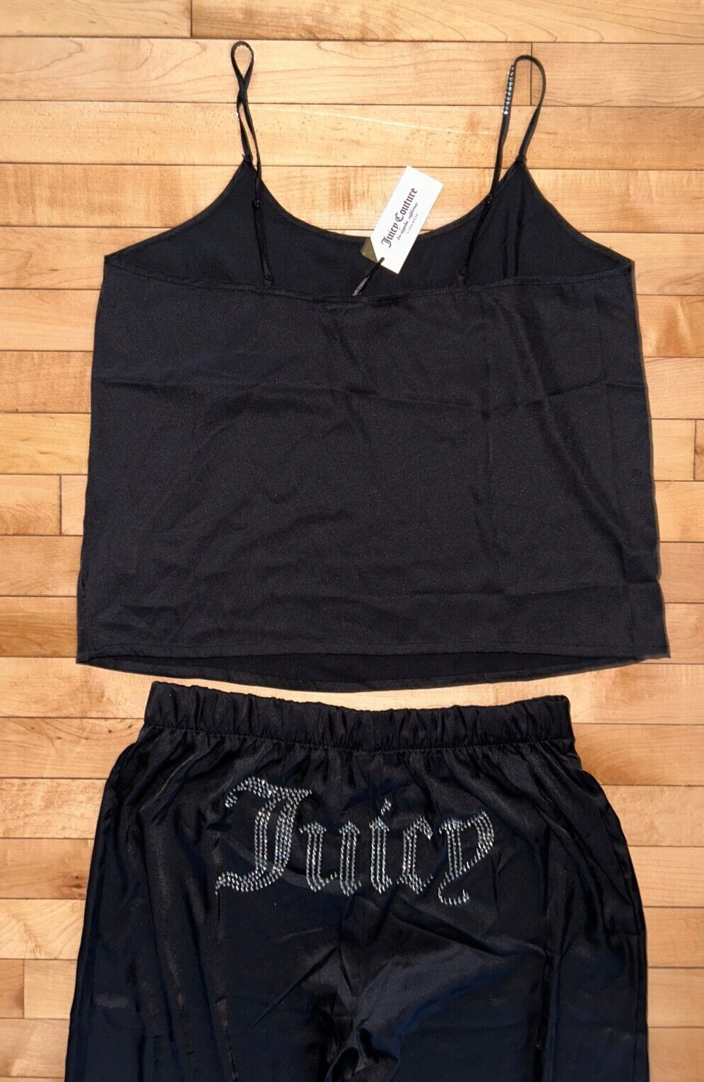 NEW ! NWT JUICY COUTURE Satin Sleepwear Set Juicy Logo Black Size L