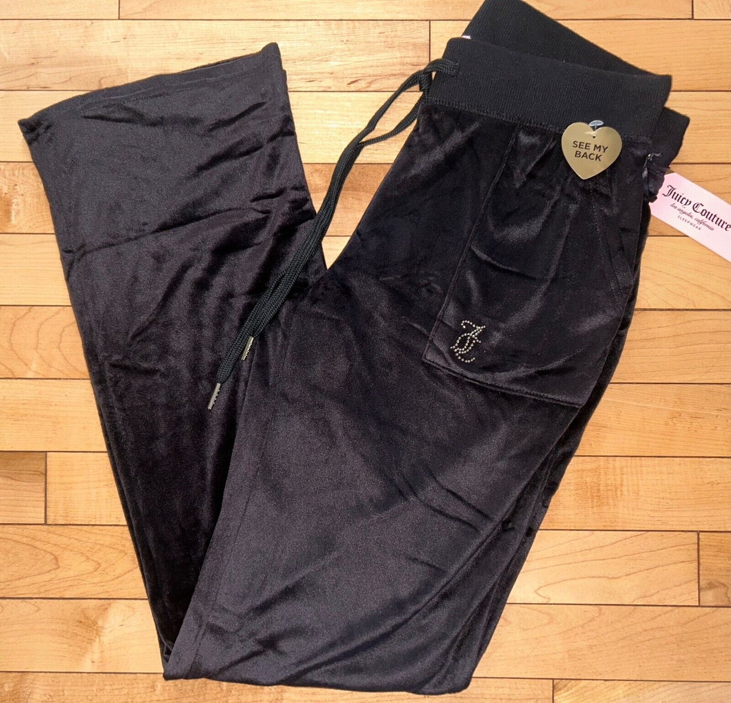 NEW ! NWT JUICY COUTURE Velour OG Big Bling Sweatpants in Black Size S