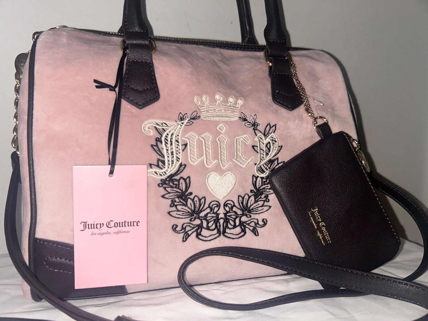 NEW! NWT JUICY COUTURE Heritage Satchel Velour Handbag Dusty Blush