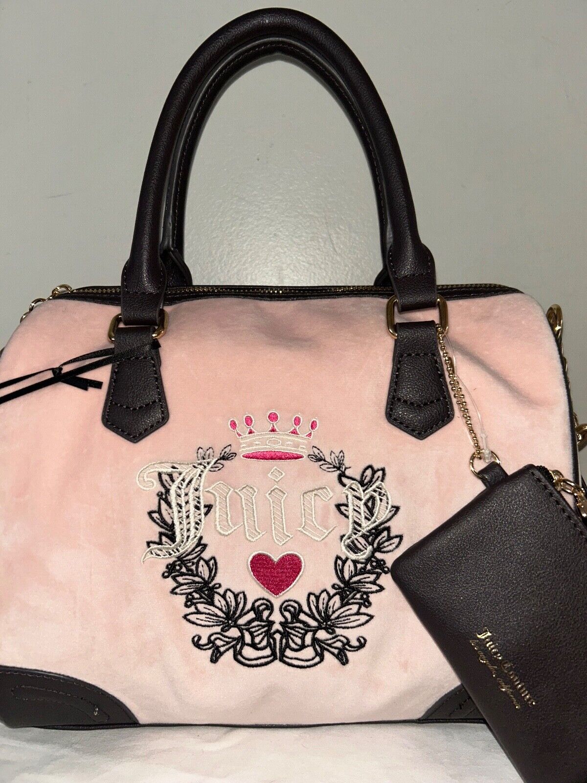NEW! NWT JUICY COUTURE Heritage Satchel Velour Handbag Pink Clay