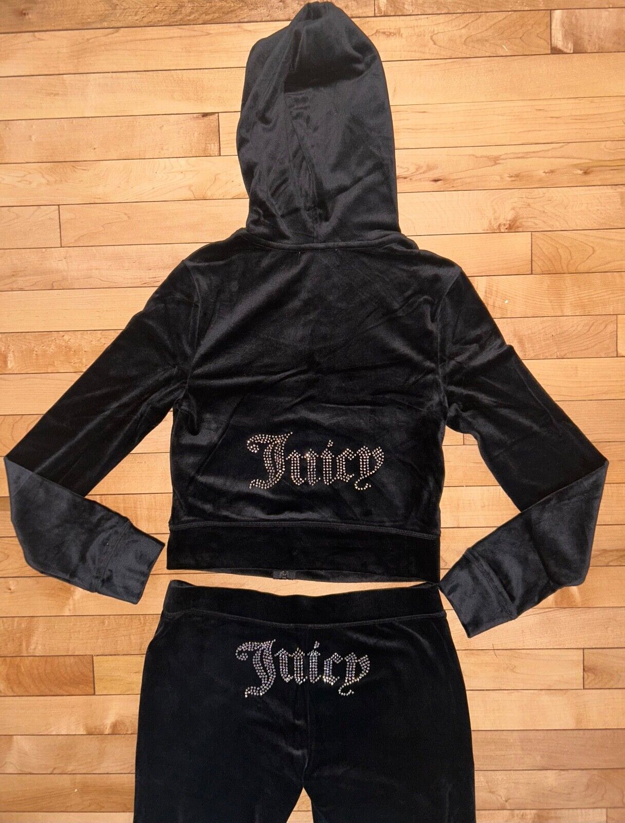 $199 NEW! NWT JUICY COUTURE Velour OG Bling Tracksuit Hoodie & Pant Set Black XS