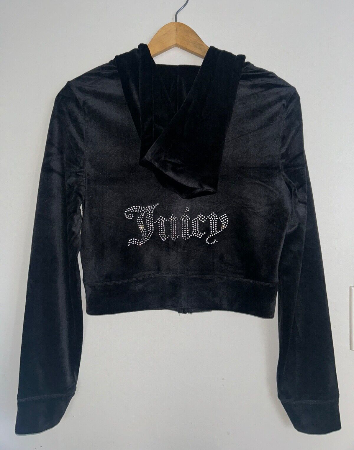 NEW! NWT JUICY COUTURE OG Big Bling Velour Hoodie Black Liquorice Size S