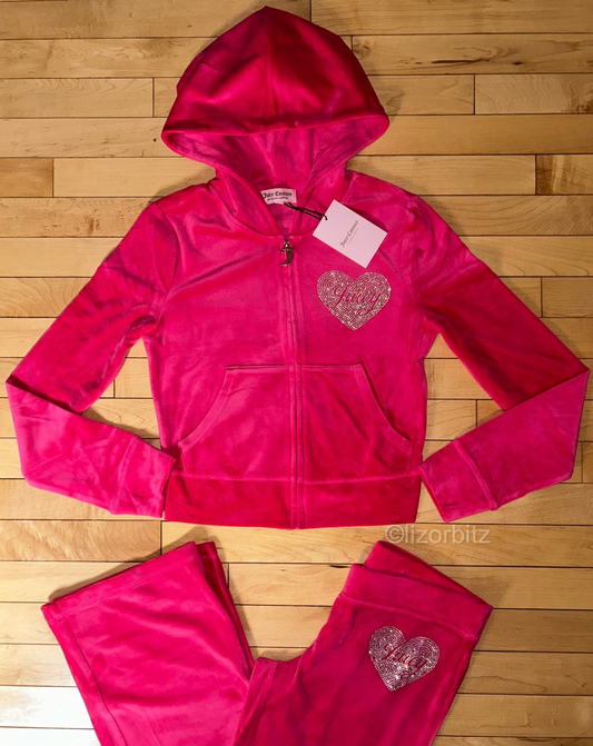 NEW! NWT JUICY COUTURE Velour Bling Heart Logo Tracksuit Set Vixen Pink Size S
