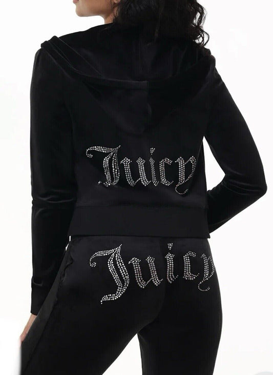 $199 NEW! NWT JUICY COUTURE Velour OG Bling Tracksuit Hoodie & Pant Set Black L