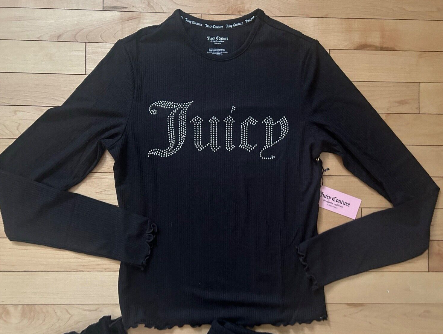 NEW! NWT JUICY COUTURE Bling Logo Lounge Top & Pant Set in Black Size L