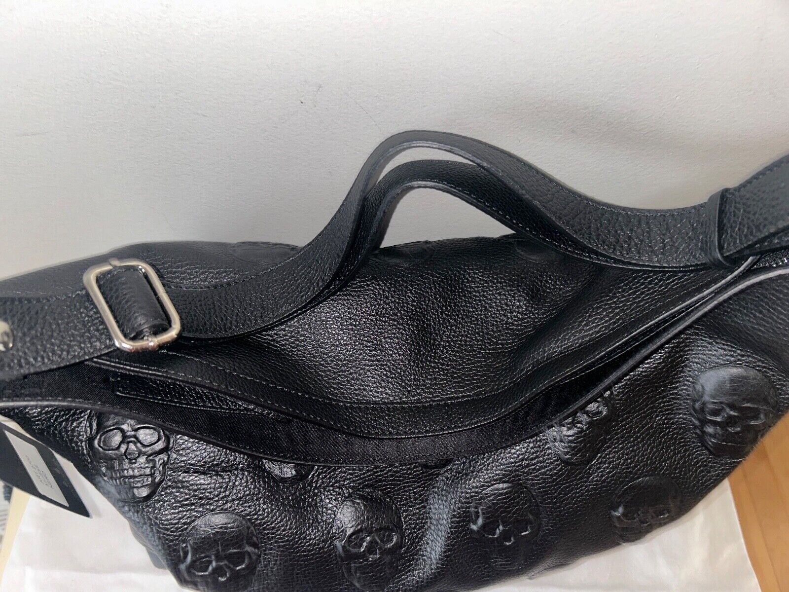 NEW! NWT IO PELLE Italy 3D Skull Leather Large Hobo Shoulder Bag Black