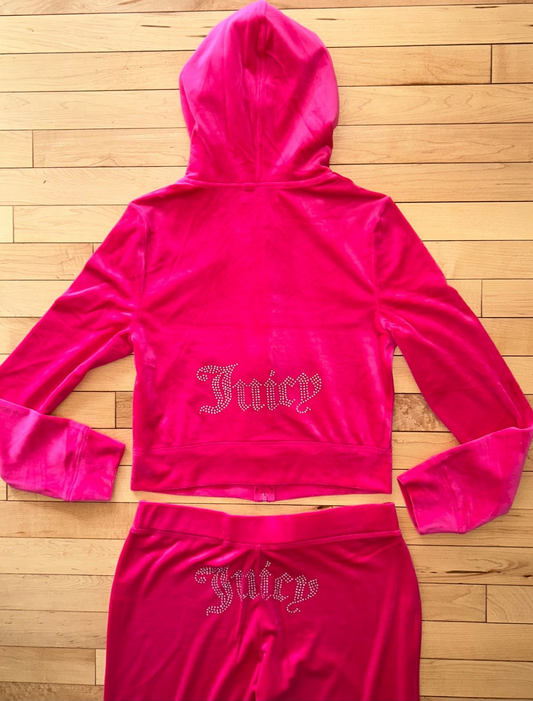 NEW! NWT JUICY COUTURE Velour OG Bling Tracksuit Hoodie & Pant Set Vixen Pink M