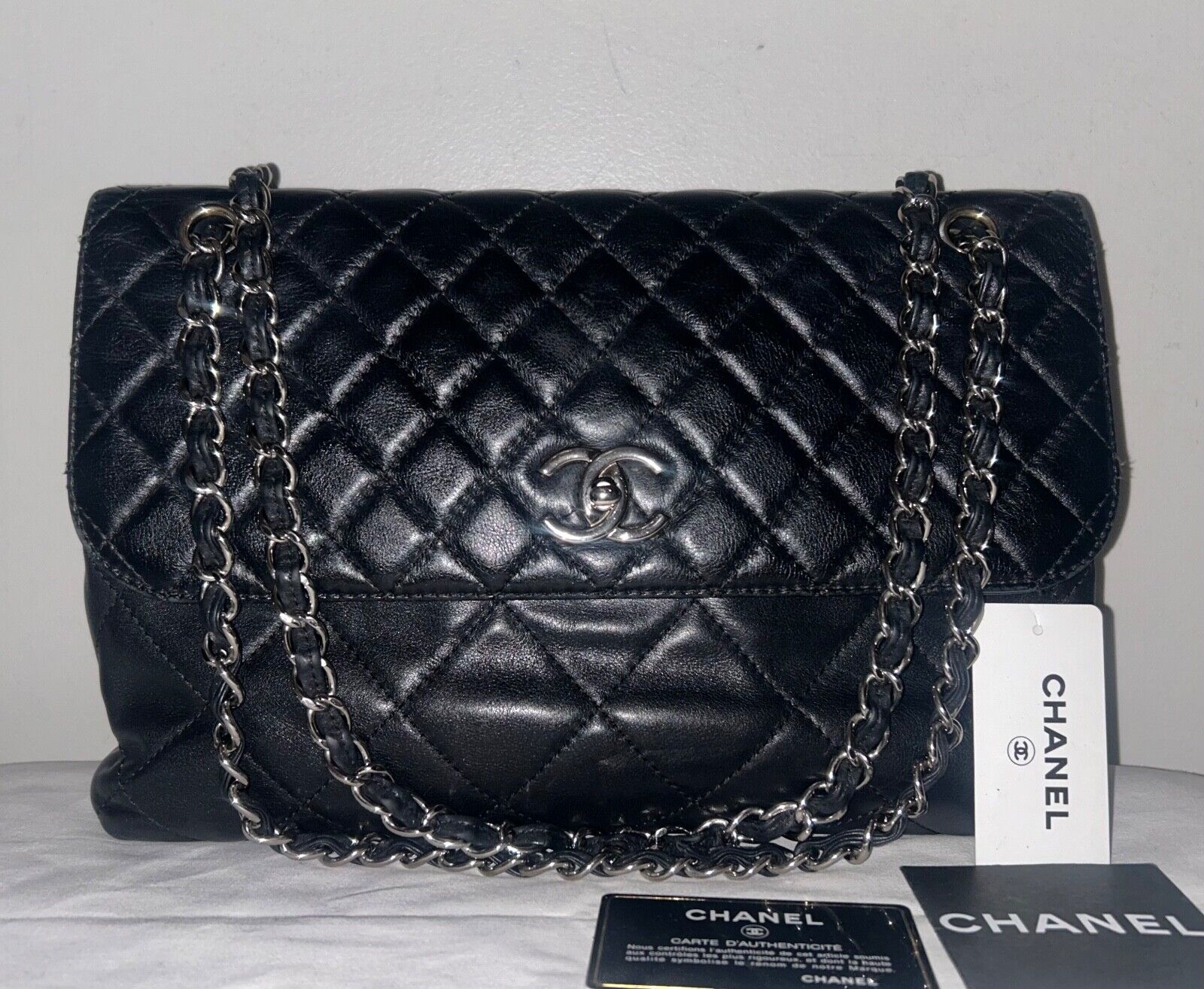 CHANEL Classic In The Business Large Quilted Calfskin Flap Shoulder Bag Black