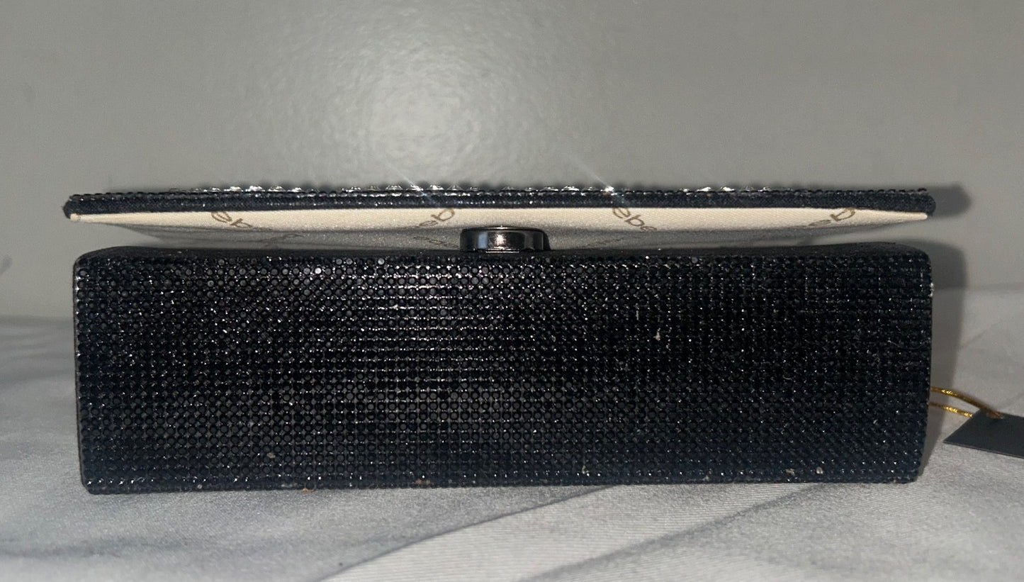 NEW! NWT BEBE Logo Rhinestone Crystal Paris Mini Top Handle Satchel Bag Black