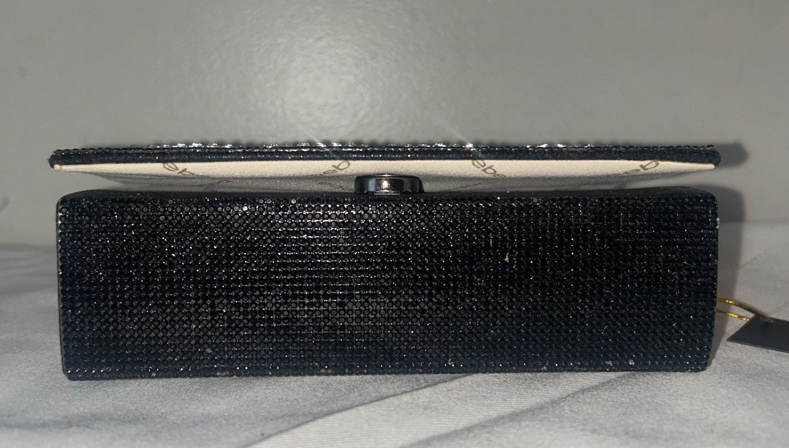 NEW! NWT BEBE Logo Rhinestone Crystal Paris Mini Top Handle Satchel Bag Black