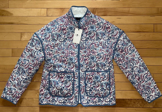 NEW! NWT 7 FOR ALL MANKIND Quilted Floral Jacket Light Blue/White Size S