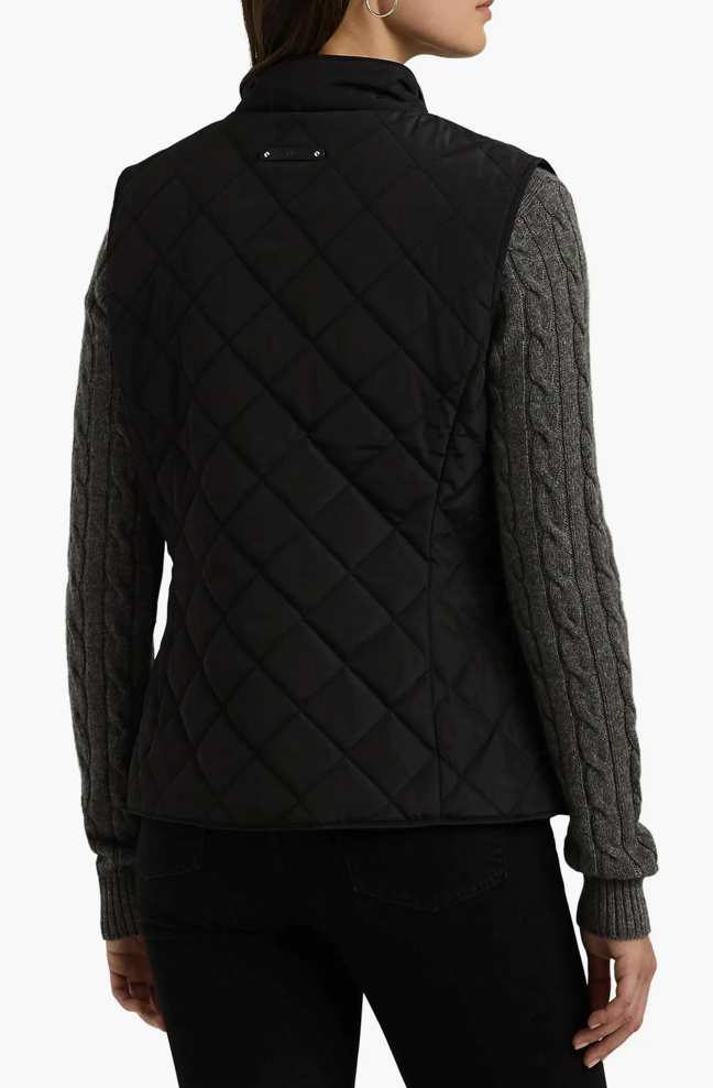 NEW NWT LAUREN RALPH LAUREN Crest Patch Quilted Padded Vest Black Size M