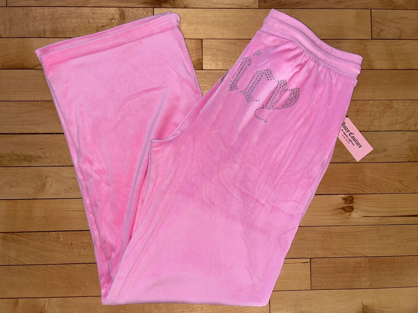 NEW ! NWT JUICY COUTURE Velour OG Big Bling Sweatpants in Pink Status Size M