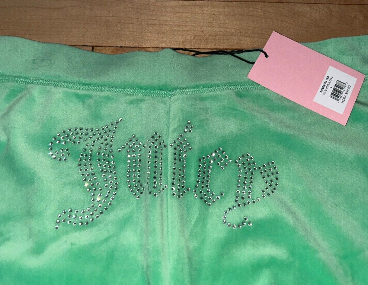 NEW ! NWT JUICY COUTURE Velour Y2K OG Bling Sweatpants Green Size L