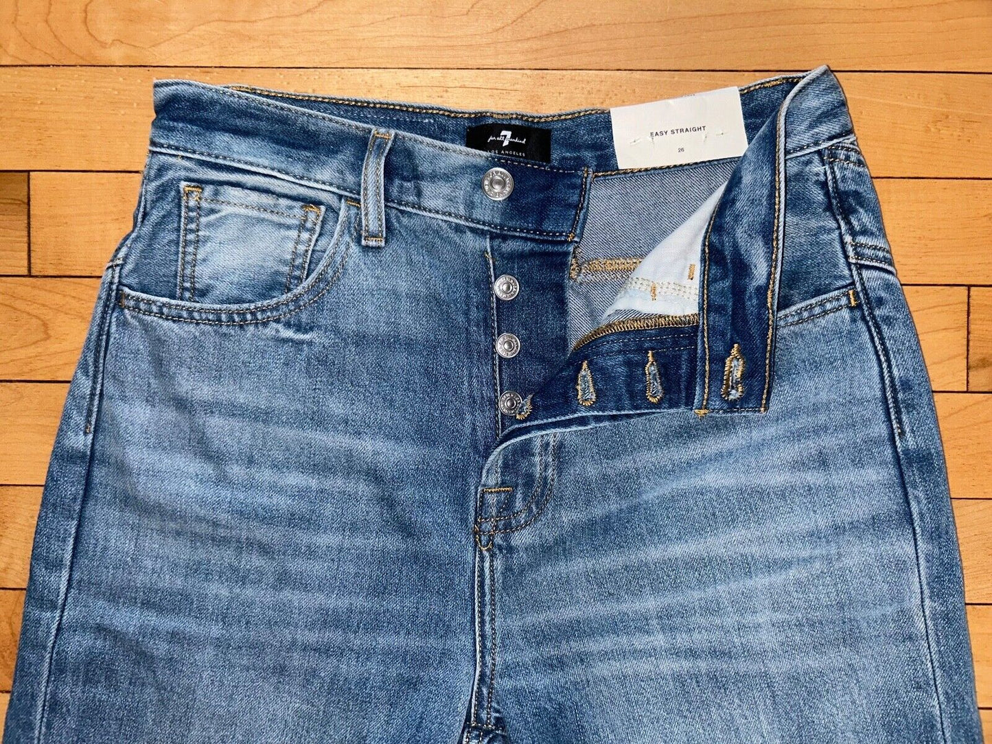 $248 NEW! NWT 7 FOR ALL MANKIND Easy Straight Star Panel Jeans Size 26