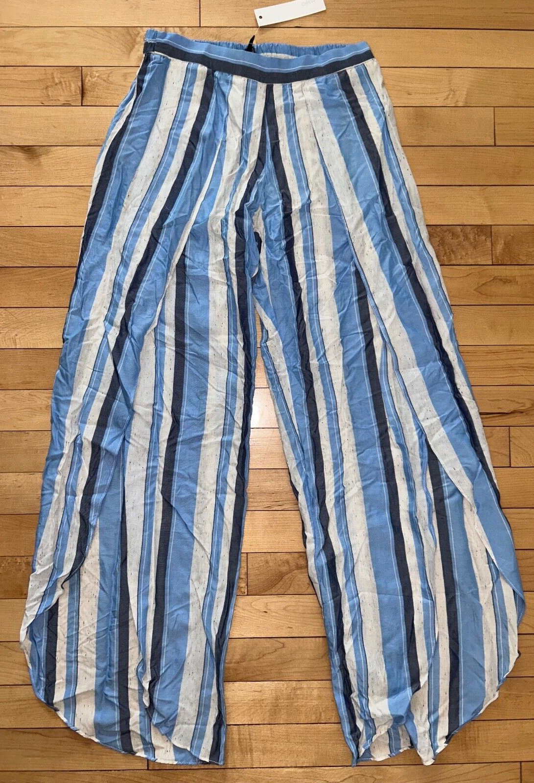 NEW ! NWT DREW Palazzo Striped Linen Pants Ocean Blue Size XS