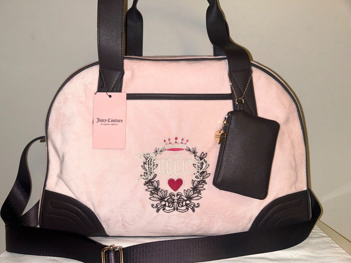 NEW! NWT JUICY COUTURE Heritage Velour Weekender Bag in Powder Blush Pink