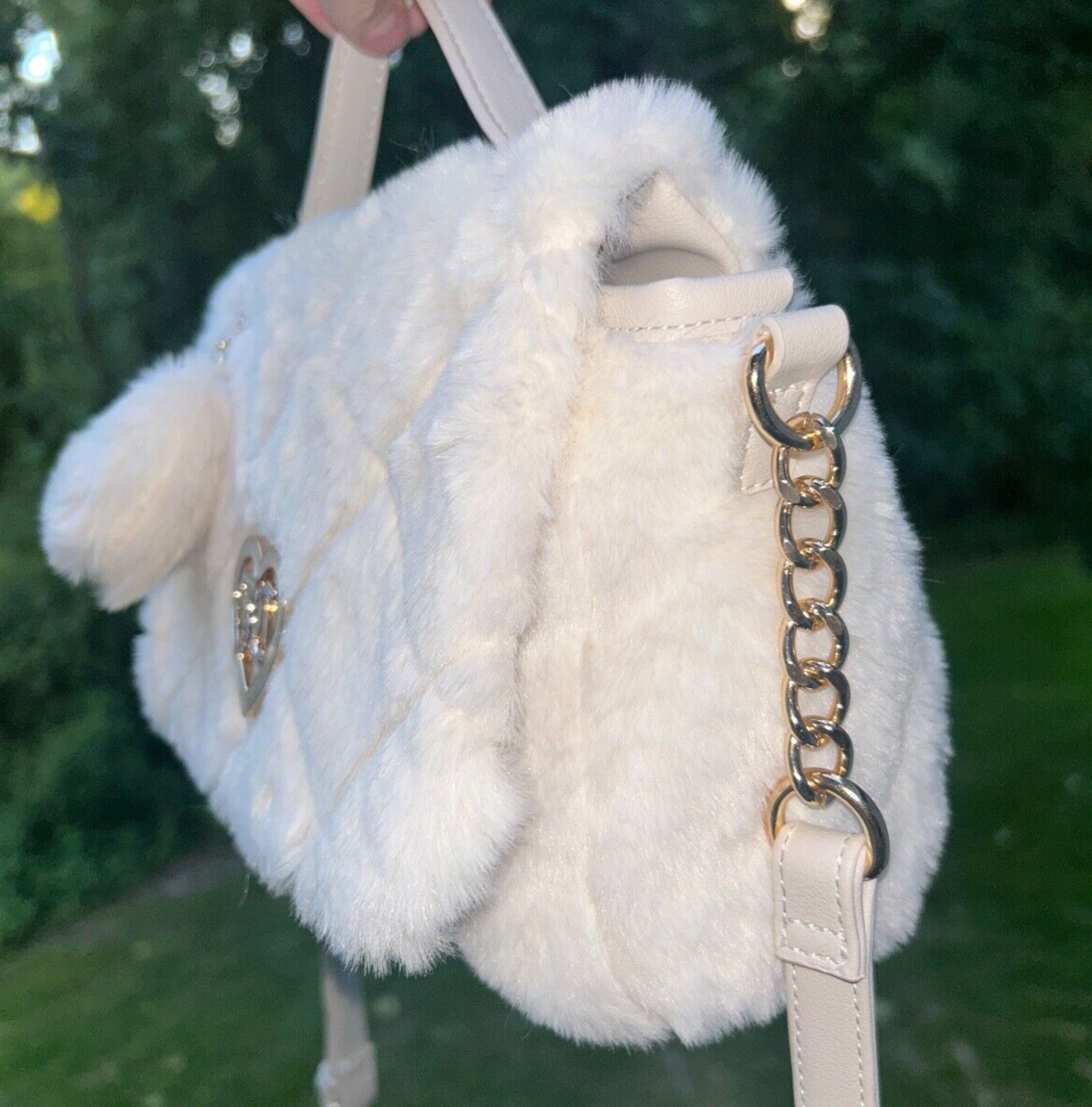 NEW! NWT JUICY COUTURE Lets Get Cozy Faux Fur Crossbody Angel White